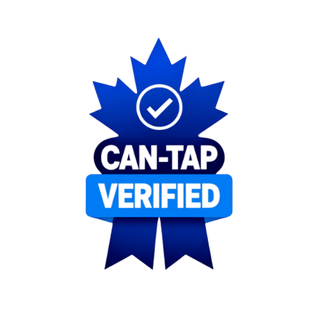 CAN-TAP VERIFIED badge — blue maple leaf ribbon with checkmark