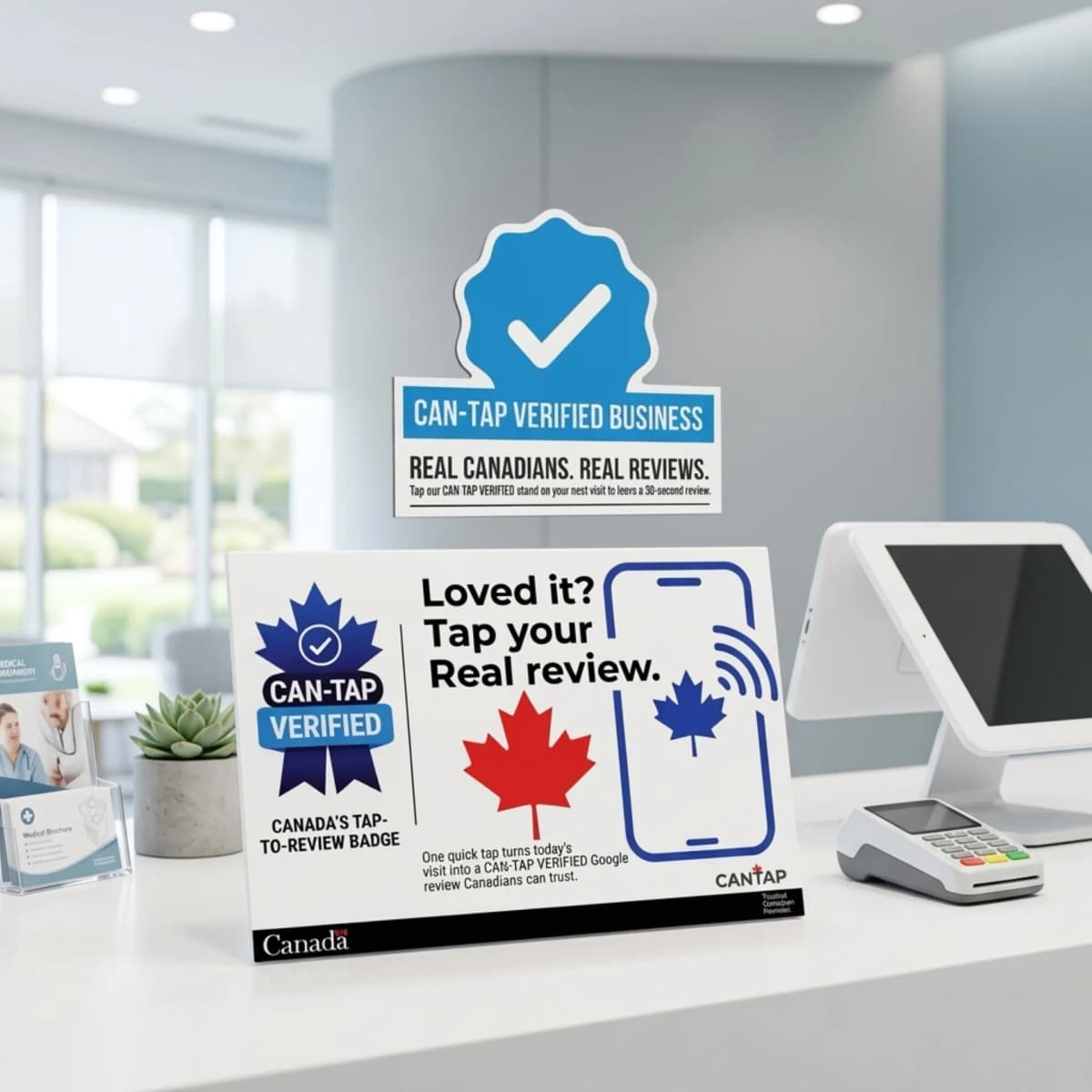 CAN-TAP NFC Review Stand for Dental Clinics